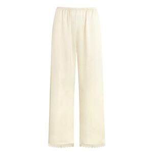 NWT Leset Barb Lace Crop Pants Silky Trim Pull On Elastic Waist Trousers Creme